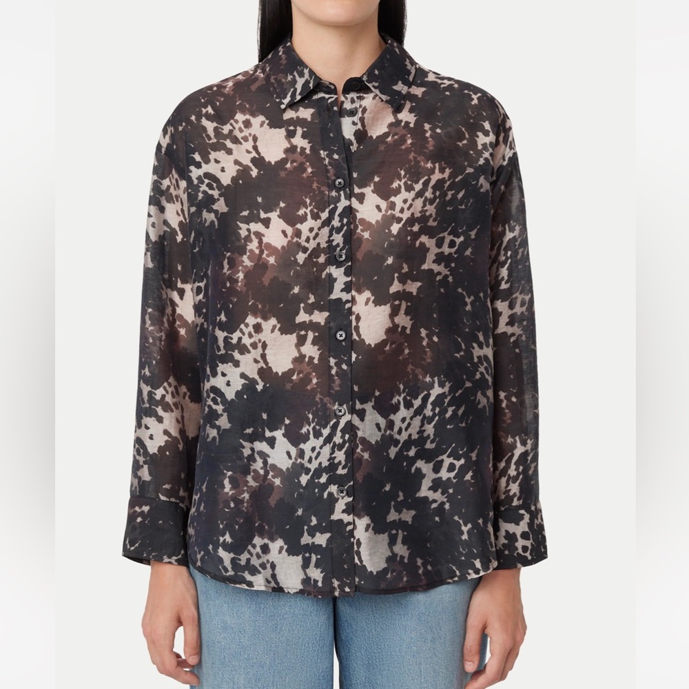 Frank And Oak Black, Brown and Gray Patterned Sheer Shirt